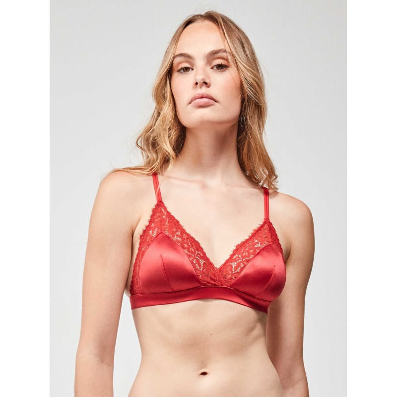 Gisela Women s Bralette Wireless Bra Satin With Lace Details