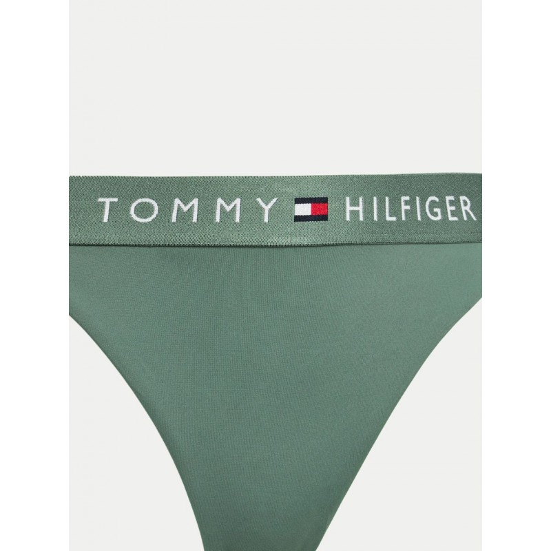 Tommy Hilfiger Γυναικείο Μαγιό Σλιπ Μονόχρωμο Με Δέσιμο Στο Πλάι & Λάστιχο Με Logo Stonewash Green