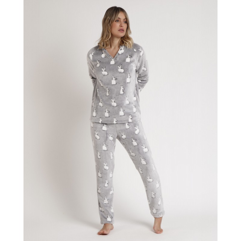 Admas Women s  Fleece Pajamas Corel Bunnies On The Moon Mod C