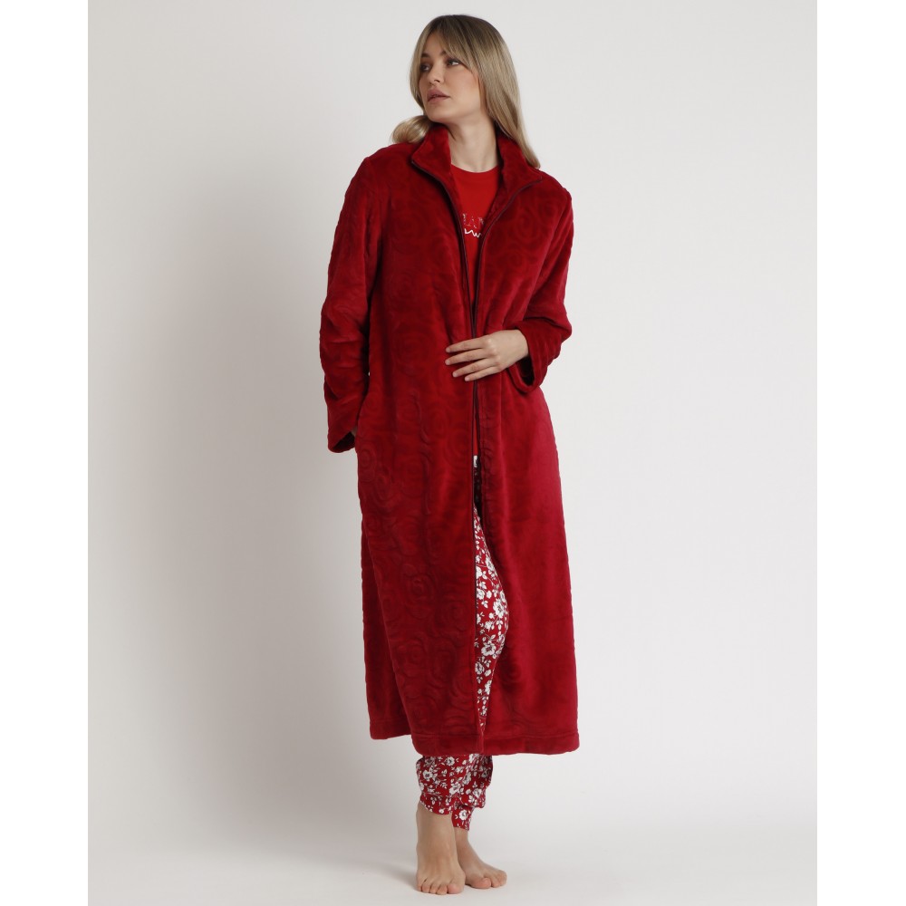 Admas Γυναικεία Ρόμπα Fleece Μακρία Με Φερμουάρ Rosas Jacquard A