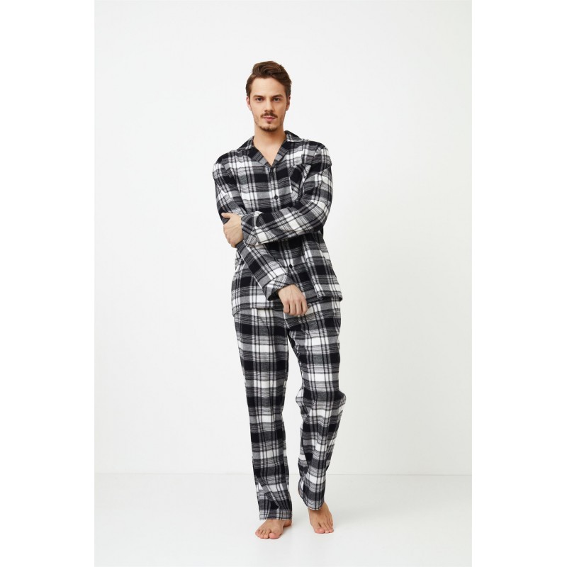 Aruelle Men s Cotton Buttoned Pajamas Black & White Plaid Design James