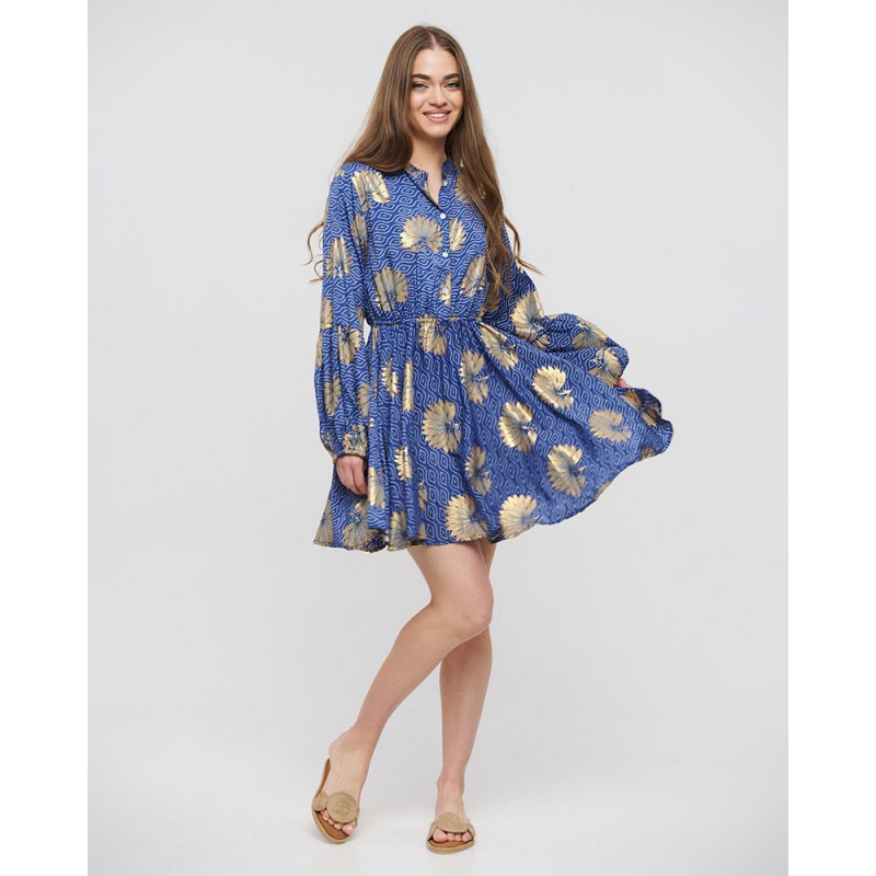 Ble Women s Kaftan Blue Color With Gold Details