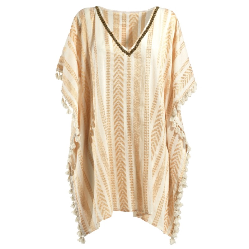 Ble Women s Short Cotton Kaftan White With Gold