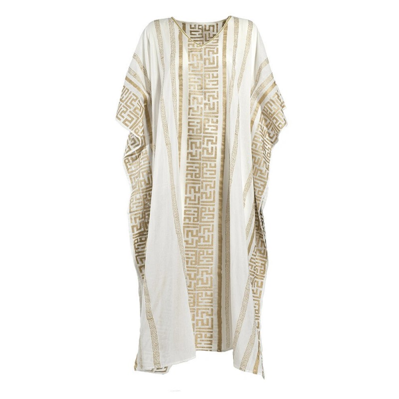 Ble Women s Cotton Long Kaftan White With Gold Details