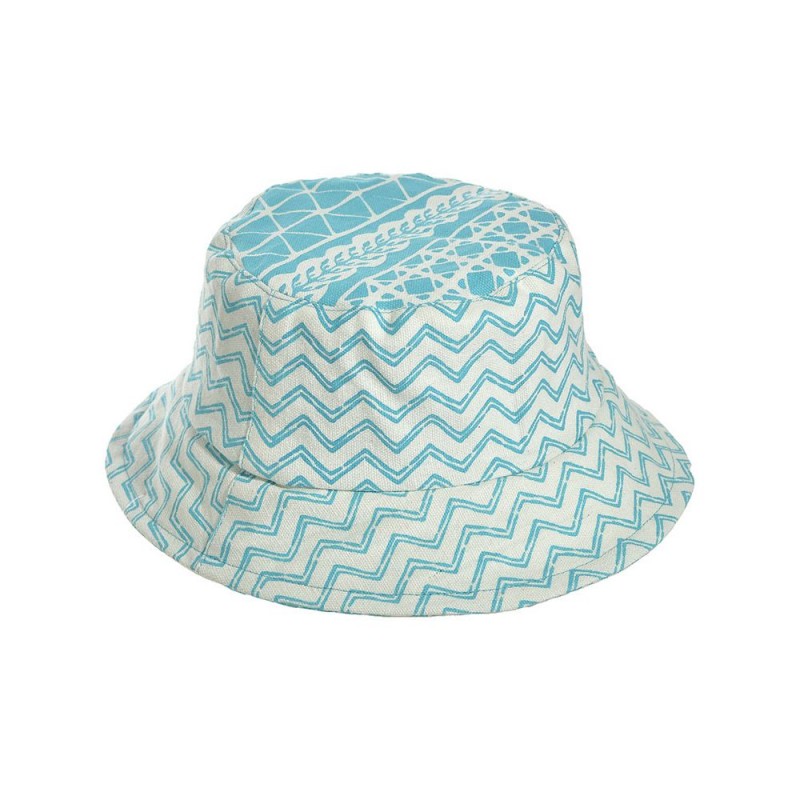 Ble Women s Cotton Beach Hat Aqua With White Pattern