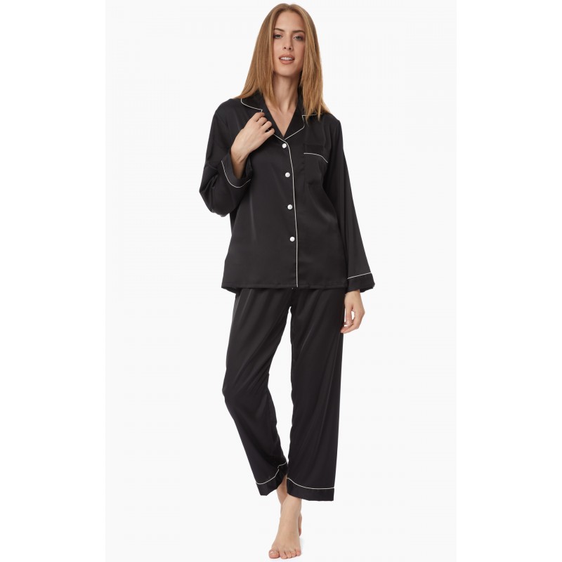 Minerva Women s Satin Pajamas Black Color