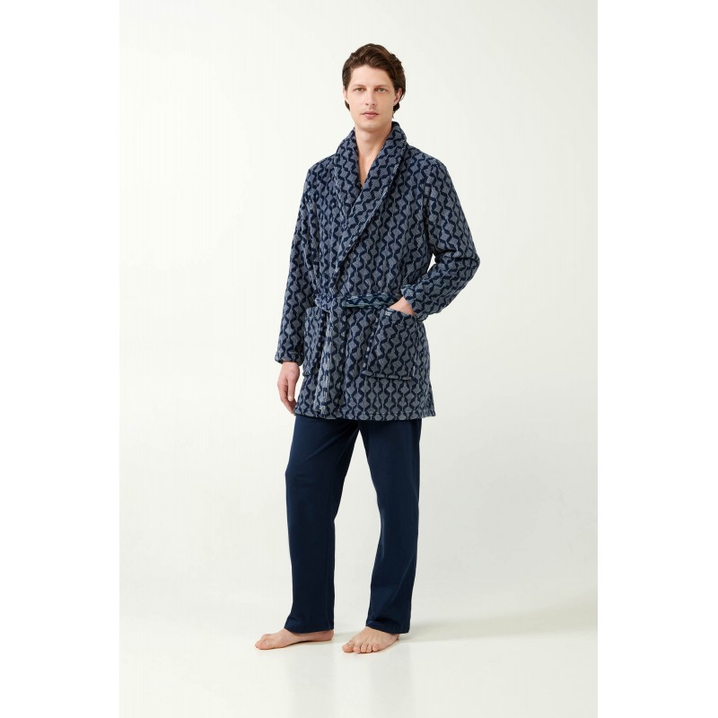 Vamp Men s Fleece Short Robe Blue Design