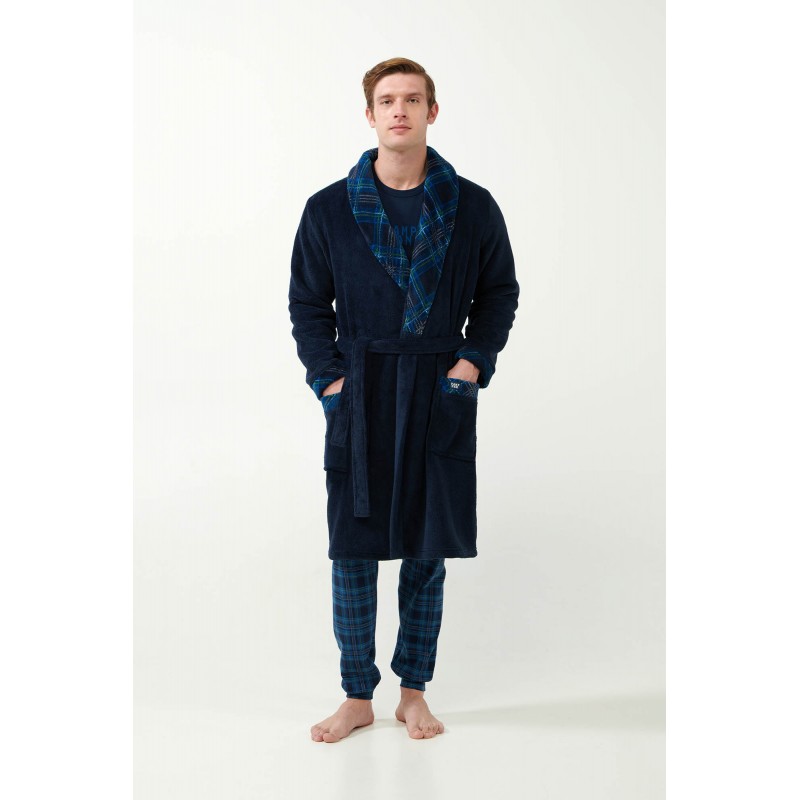 Vamp Men s Fleece Long Robe With Pattern