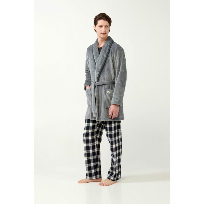 Vamp  Men s Short Fleece Robe With Belt Grey Color