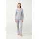 Vamp Women s Buttoned Cotton Pajamas Light Gray Hearts Design