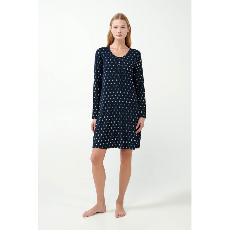 Vamp Women s Micro Modal Long Sleeved Nightdress Blue Pattern